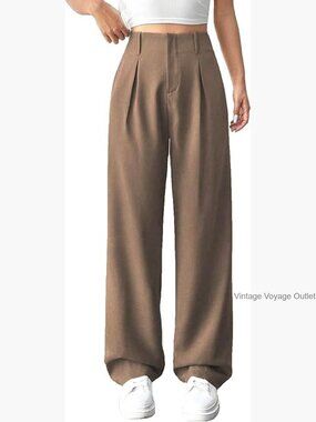 High Waisted Wide Leg Pants Pleated Tailored Trousers Business Casual